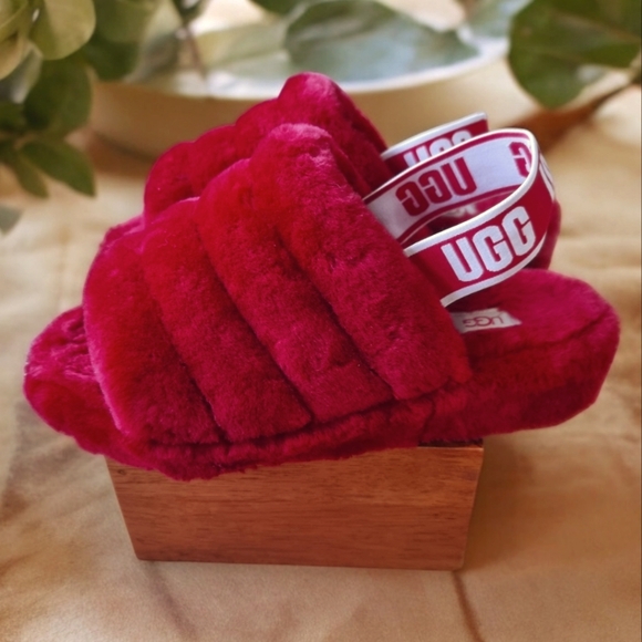UGG Fluff Yeah Slide Red Ribbon ❤️Slingback Shoes Slippers Sandals Size 8 Women - Picture 4 of 9